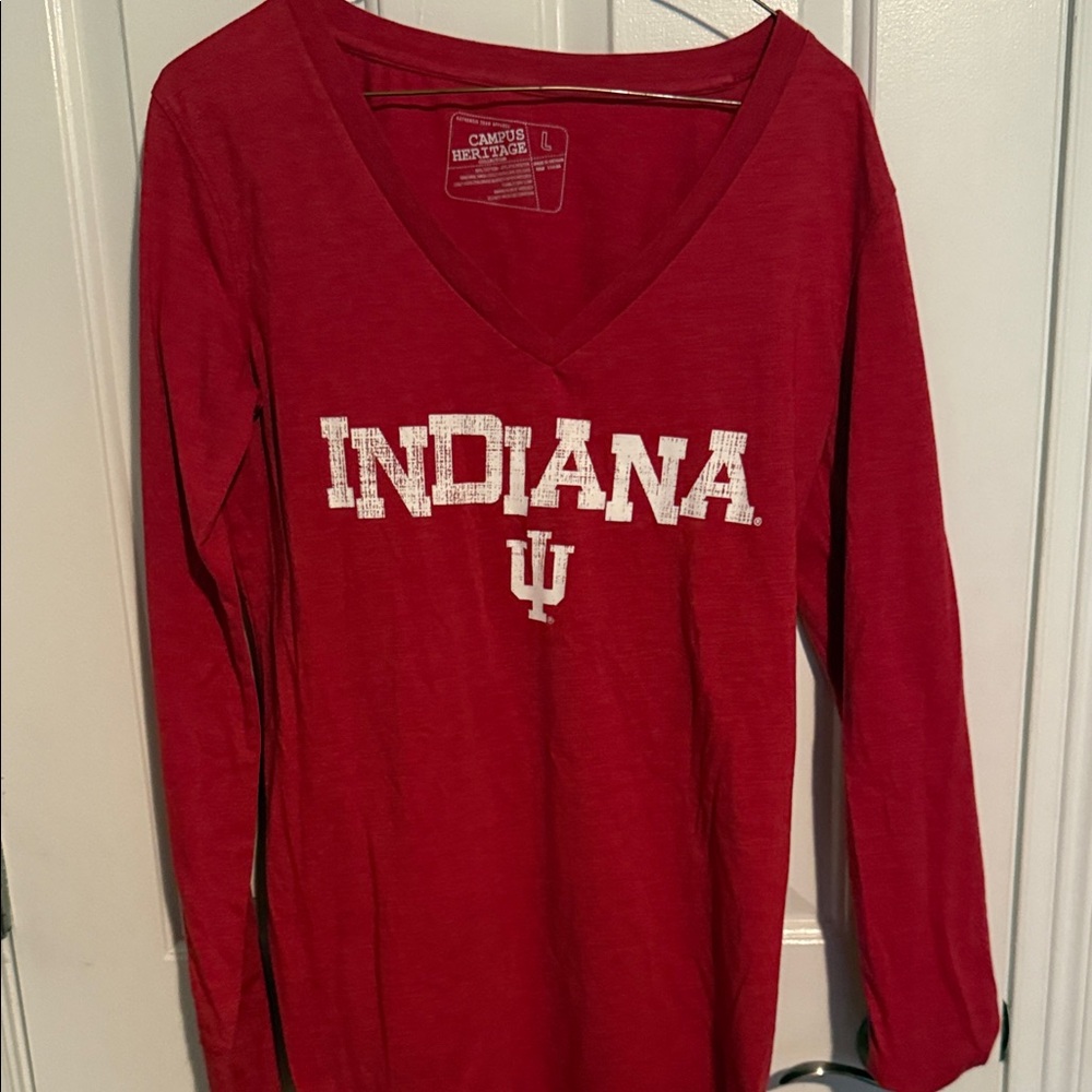 Campus Heritage Indiana Long Sleeve V-Neck Tee - Red